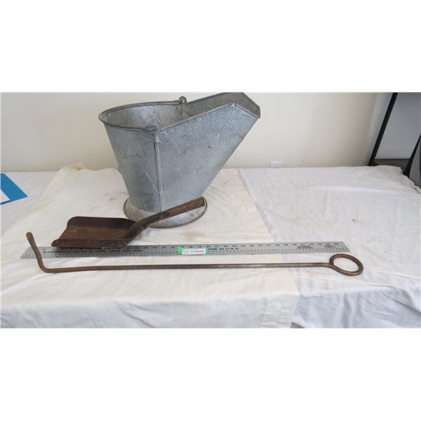 coal pail, scoop + hook