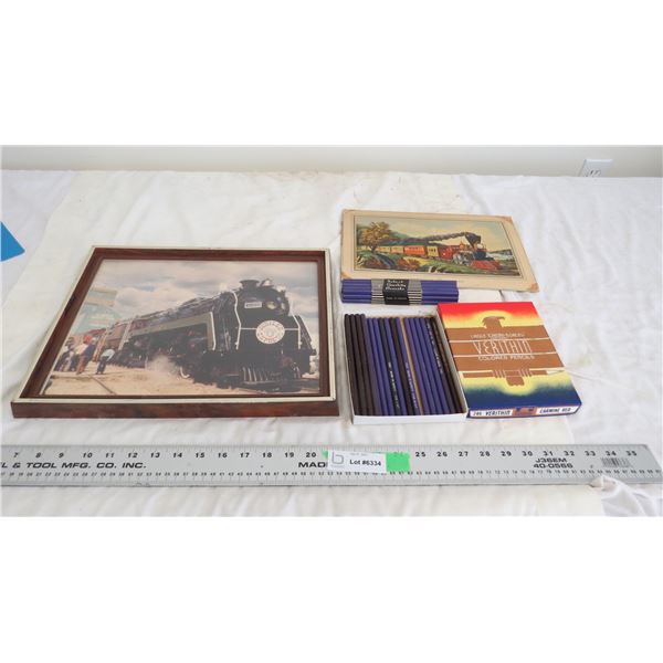 Vinage train pictures plus pencils + colored pencils