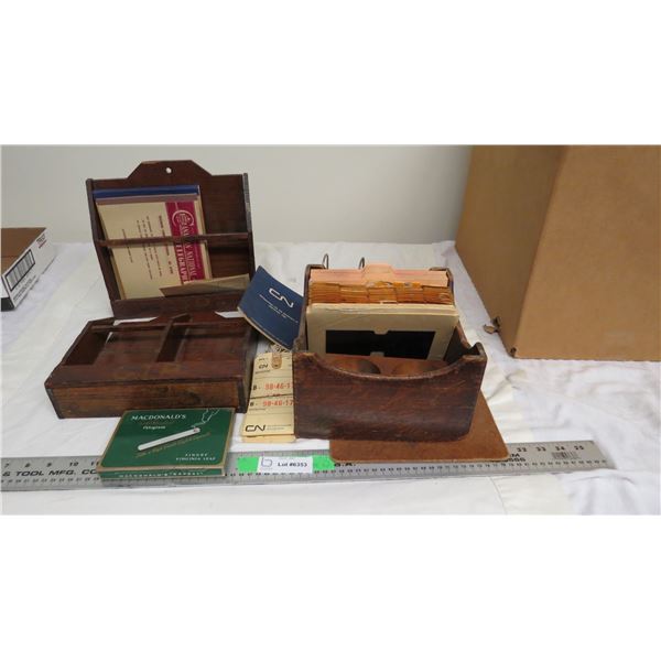 Wooden related items, tobacco tin plus misc