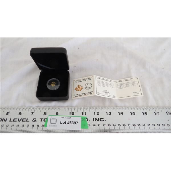 2019 25c "pure gold" coin in case