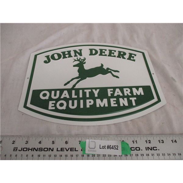 John Deere quality farm equ tin sign 13" long