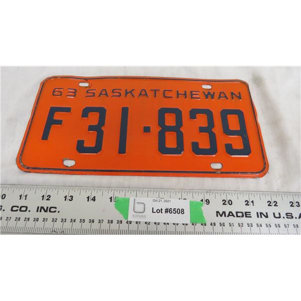 1963 Sask License Plate