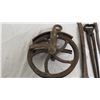 Image 2 : vintage well pulley + vintage tools
