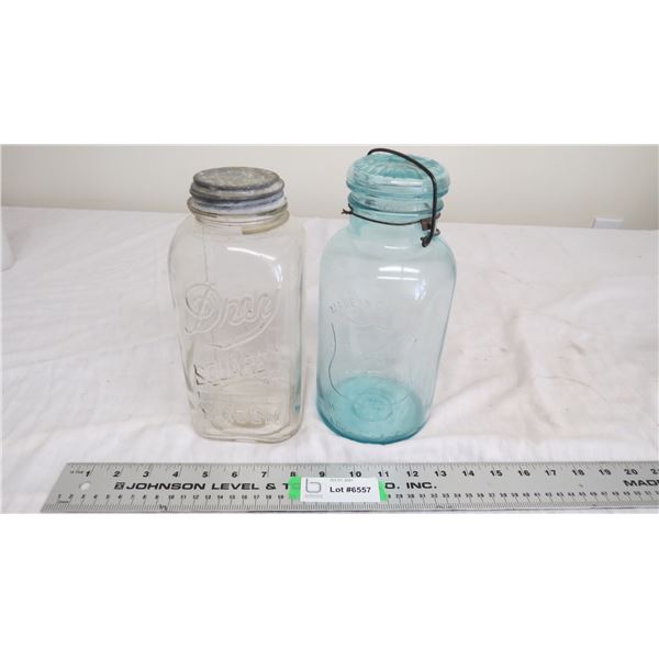 (2) vintage mason jars (perfect seal, square mason) half gallon