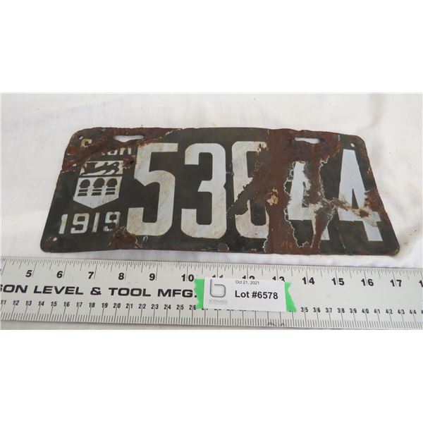 1919 Sask License Plate