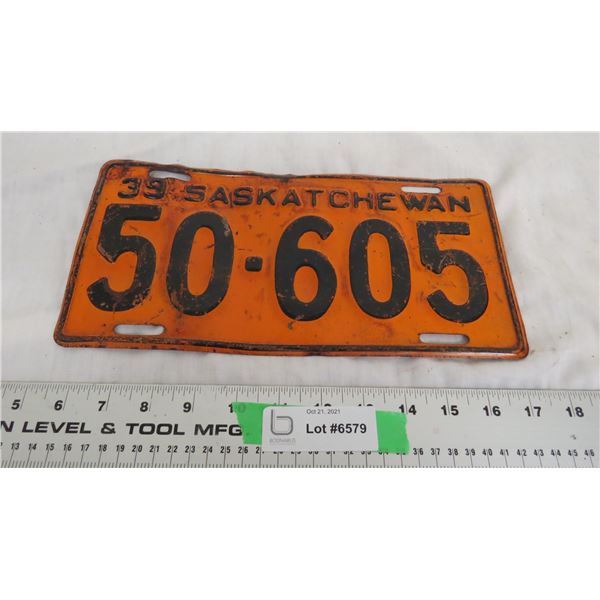1939 Sask License Plate