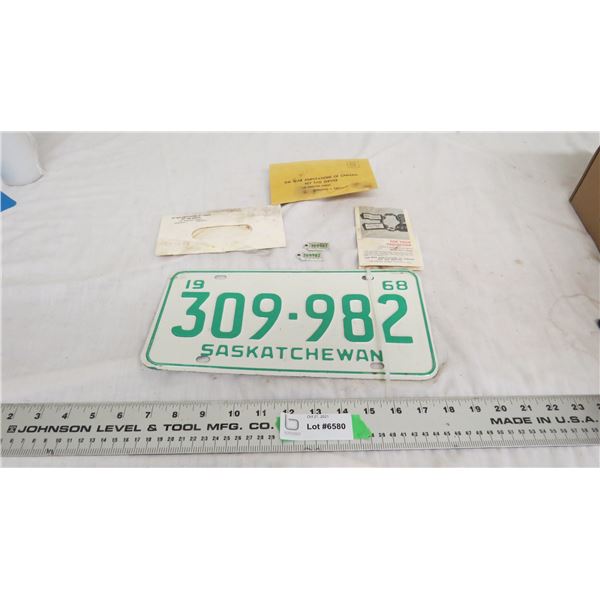 1968 Sask License Plate - plus matching war amps tag