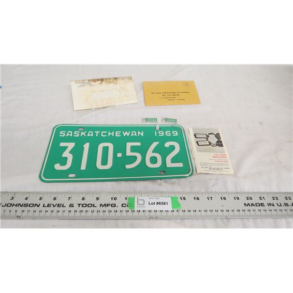1969 Sask License Plate - plus matching war amps tag