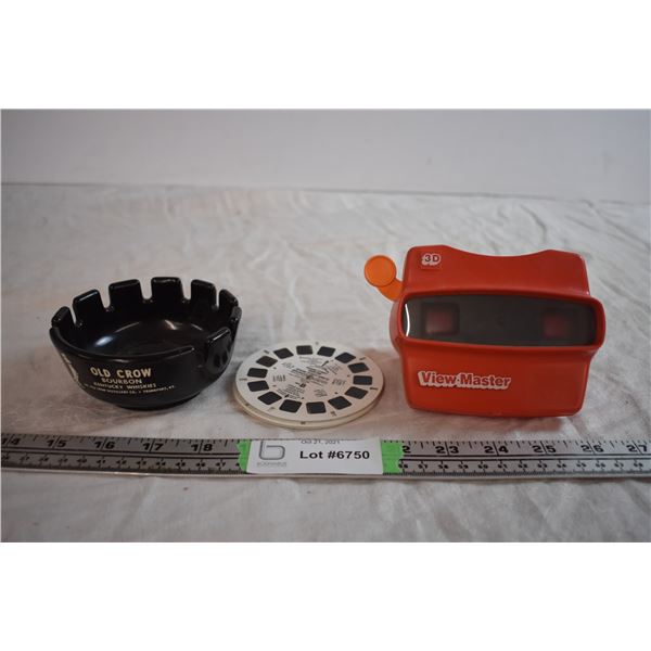 Old Crow Whiskey Ashtray and Viewmaster with Sesame Street Slides