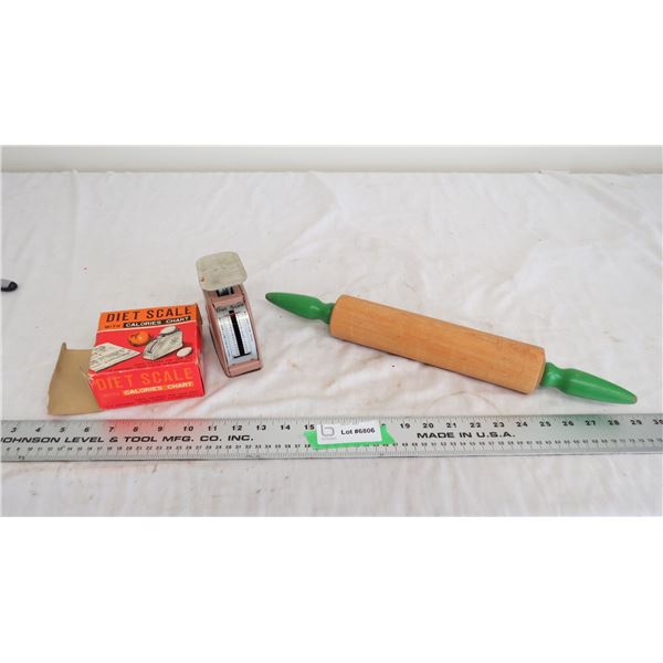 vintage rolling pin + diet scale