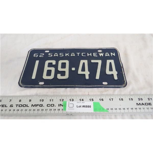 1962 Sask License Plate