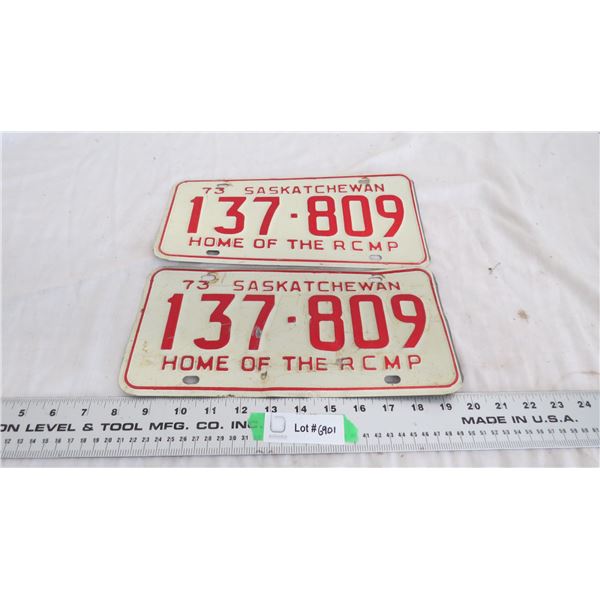 1973 - pair of Sask License Plates