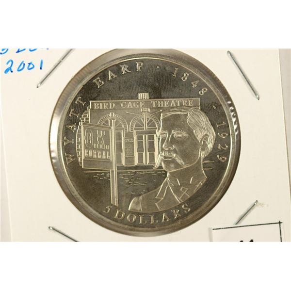 2001 LIBERIA $5 WYATT EARP BRILLIANT UNC