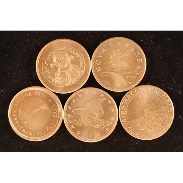 5 ASSORTED 1/2 OZ. .999 COPPER ROUNDS BY THE