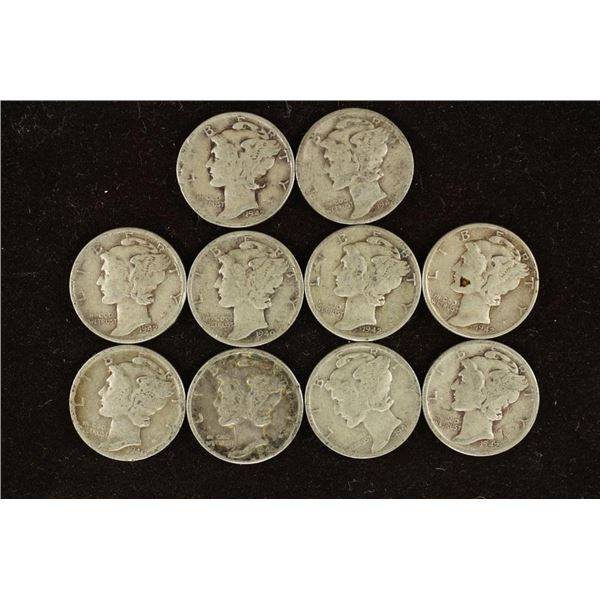 10 ASSORTED 1940'S MERCURY DIMES