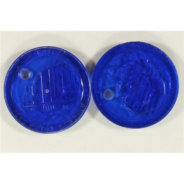 2-BLUE PLASTIC FORD ROTUNDA WORLD FAIRS TOKENS