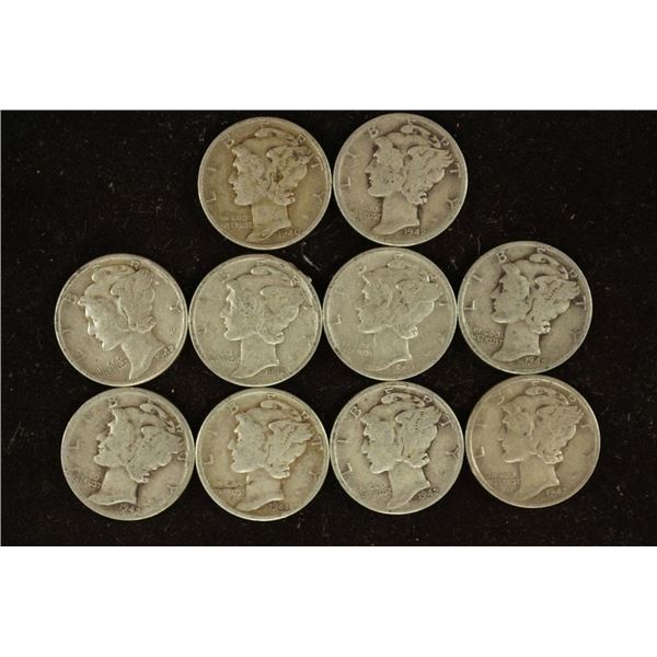 10 ASSORTED 1940'S MERCURY DIMES