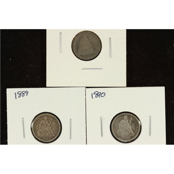 1887, 1889 (VF) & 1890 (FN) SEATED LIBERTY DIMES