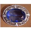 Image 1 : BIG STERLING DECO BLUE JEWELED BROOCH #2154591