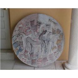 Folk art painting by Purvis Young  40.5" Round #2166254