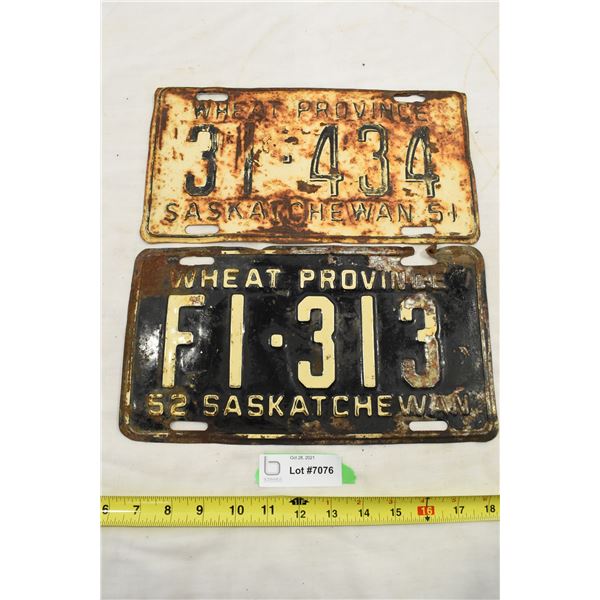 Saskatchewan 1951-52 Licence Plates
