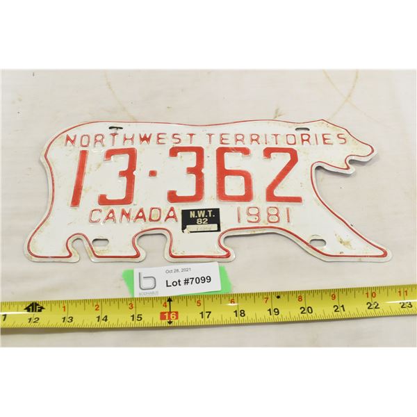 NWT Polar Bear Licence Plate 1981