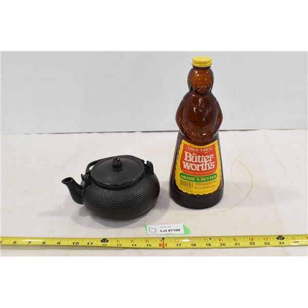 Black Tea Pot & Mrs. Buttersworth’s Glass Bottle