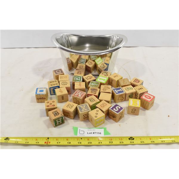 Plastic Chrome Bowl & Wooden Alphabet Blocks