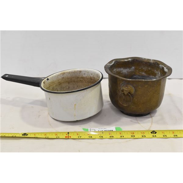 Unique Brass Planter w/ Enamel Pot