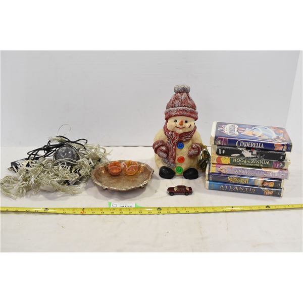 VHS Disney Movies, Snowman, Lights,Misc.
