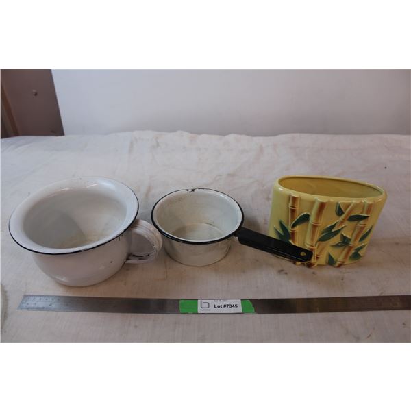 Enamal cooking pots and ceramic decorative vase