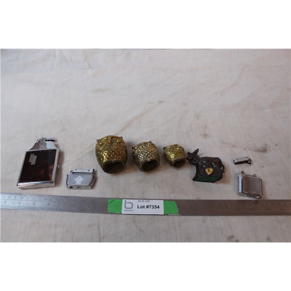 RCMP Donkey, 3 brass owls, three lighters but one broken