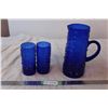 Image 1 : Unique Blue Glass Pitcher with 2 cups