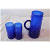 Image 2 : Unique Blue Glass Pitcher with 2 cups