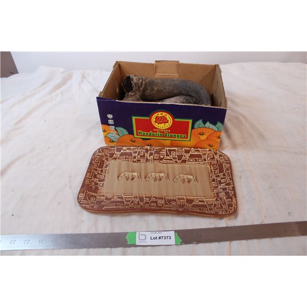 Donna Bowie pottery plate, misc items