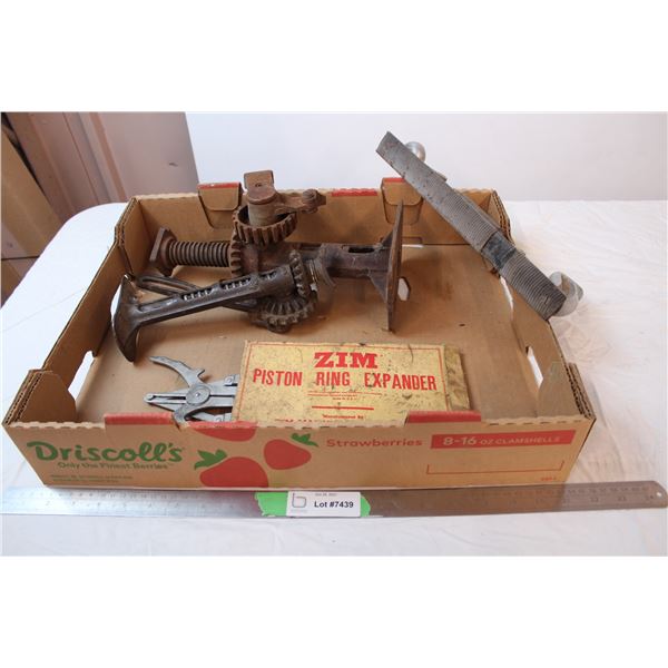 antique gear jacks, Nicholson File rasp, piston ring expander