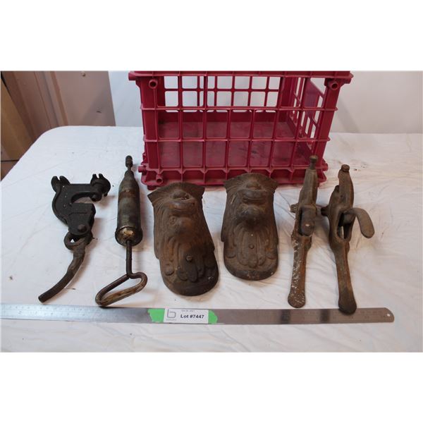 Cast iron stove legs and riviters in crate