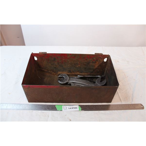 vintage tractor tool box with wrenches