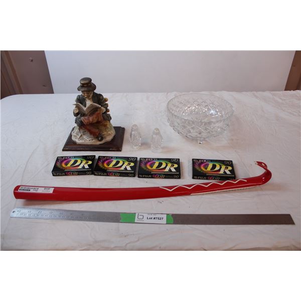 Misc. Items; cassette tapes, shoe horn, salt & pepper shakers