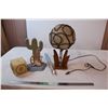 Image 1 : Vintage lamp (working) American cube candle, wooden cactus, unopened Lion poster