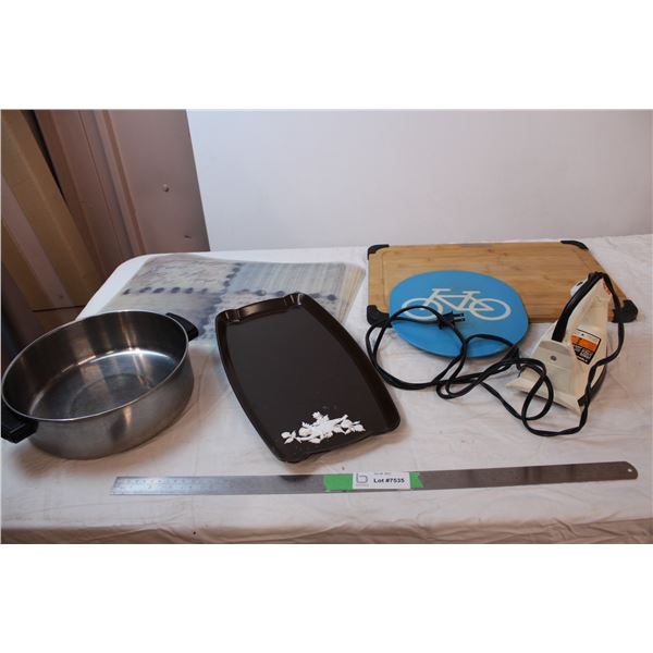 Placements, cutting boards, pot, serving tray, iron
