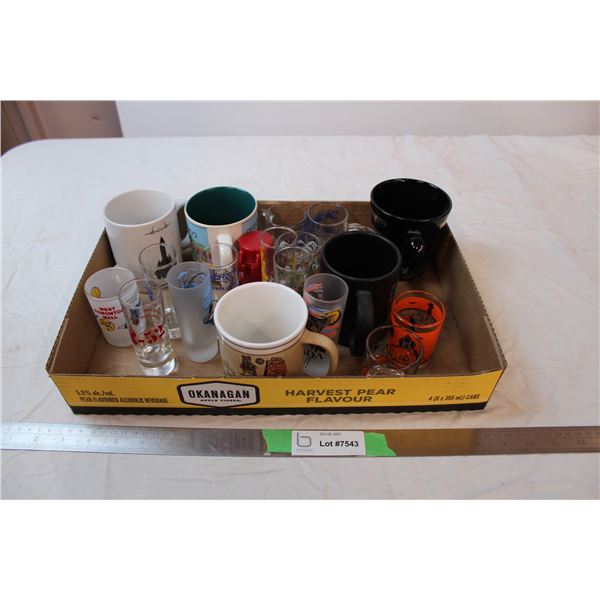 Box of shot glasses and mugs