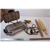 Image 1 : Vintage waffle iron, wooden rolling pins, brass bathtub