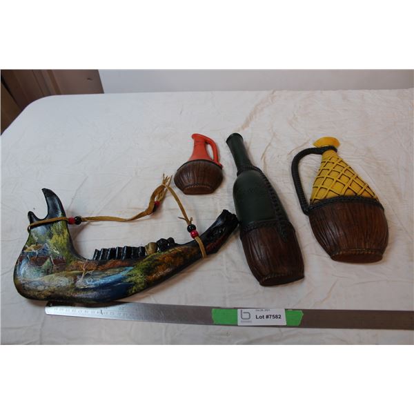 Vintage 3 Plaster wall decorations and hanging  bone painted art piece