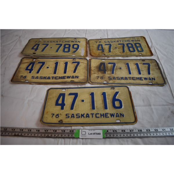 Pair of 1976 Sask License Plates and 1972, 1976 Sask License Plates