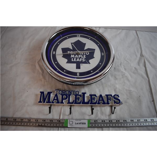 Toronto Maple Leafs Coat Hanger and Neon Clock (Works But Missing Power Adapter)