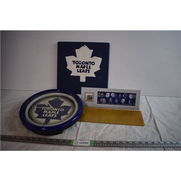 Toronto Maple Leafs Canada Post Stamp Placard and Neon Clock (Works But Missing Power Adapter)