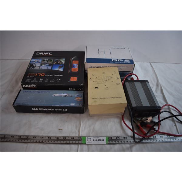 Car GPS, Rearview Camera, Action Camera, Power Inverter, and Jump Starter