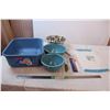 Image 1 : misc. Items; plastic basin, cutting board, knives