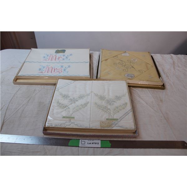 Embroidered Pillowcases, various companies, sealed in box